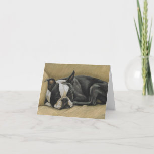 Sömnig Boston Terrier Hund Art Note Card Kort