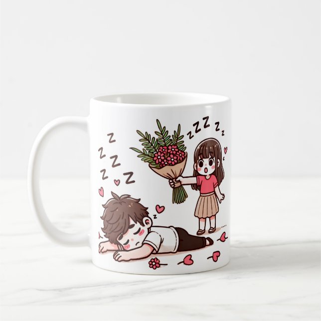 Sömnig Boy and Girl med blommor Kaffemugg (Vänster)