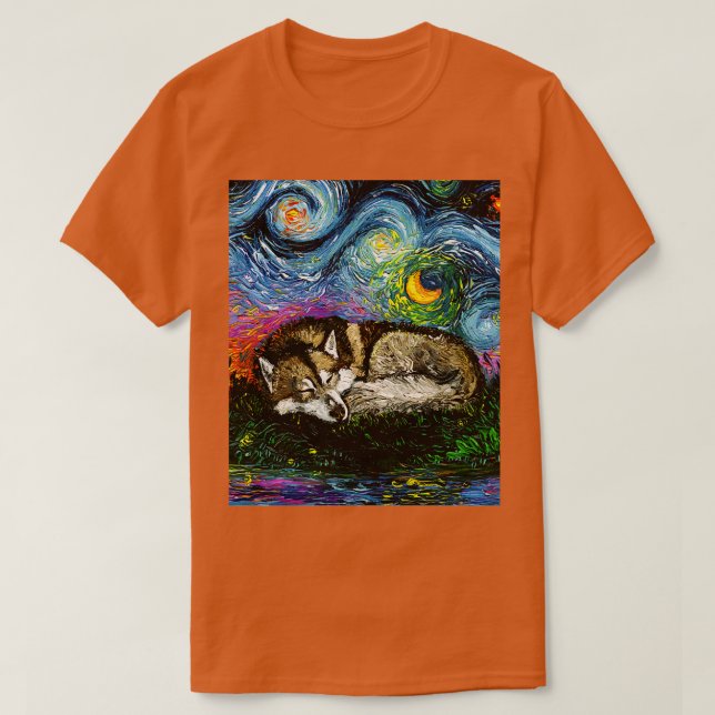 Sömnig Brown Husky Night T Shirt (Design framsida)