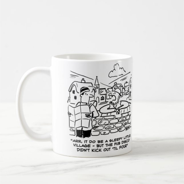 Sömnig by på grund av sen pub disco kaffemugg (Vänster)
