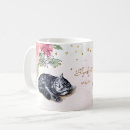 Sömnig Cat Illustration Guld Glitter Girl Anpassni Kaffemugg