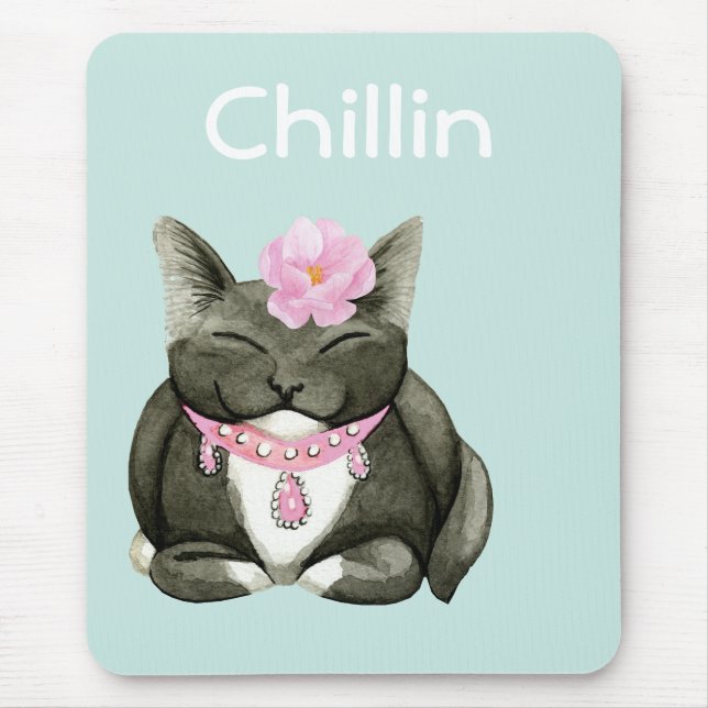 Sömnig Cute Tuxedo Cat Mousepad Musmatta (Framsidan)