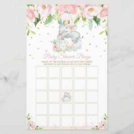 Sömnig Elephant Rosa Blommigt Baby Shower Bingo Ga
