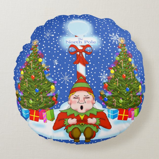 Sömnig Elf-julklapp Rund Kudde (Framsidan)