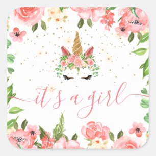 sömnig encorn  blommigt Det är en tjej. Fyrkantigt Klistermärke