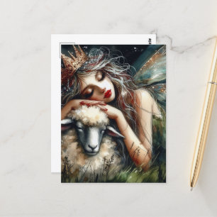 Sömnig Fairy Queen och Hennes får Vykort