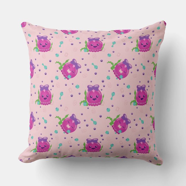 Sömnig Flicka Kawaii Octopus Kudde (Framsida)