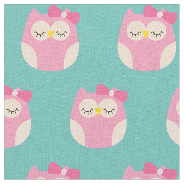 Sömnig Flicka Uggla Cute Nursery Decor Tyg (Närbild)
