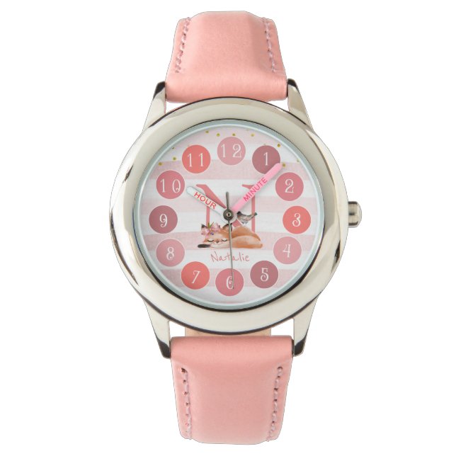 Sömnig Fox Illustration Sweet Monogram Girl Gift Armbandsur (Framsida)