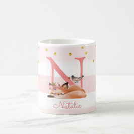 Sömnig Fox Illustration Sweet Monogram Girly Kaffemugg