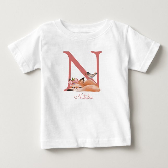 Sömnig Fox Illustration Sweet Monogram T Shirt (Framsida)