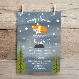 Sömnig Fox Mountains Watercolor Baby Shower Inbjudningar