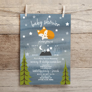 Sömnig Fox Mountains Watercolor Baby Shower Inbjudningar