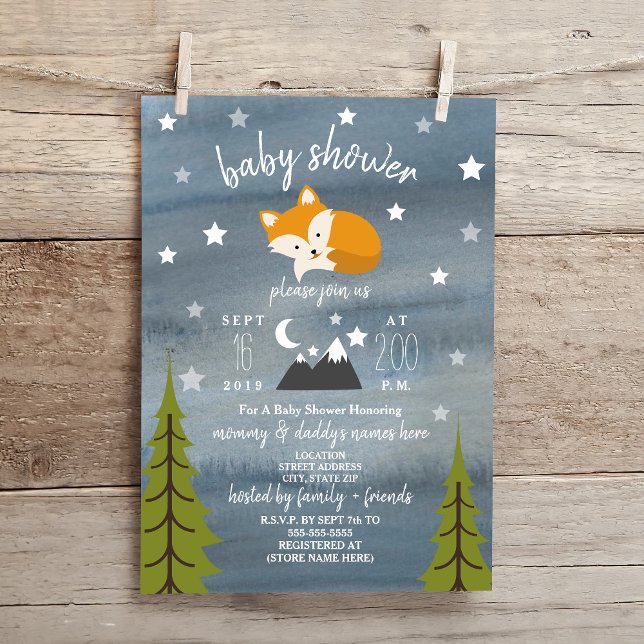 Sömnig Fox Mountains Watercolor Baby Shower Inbjudningar (Skapare uppladdad)