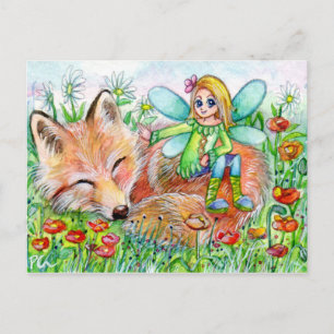 Sömnig Fox och Fairy Vykort