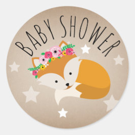 Sömnig Fox Stars Girl Baby Shower Sticker Runt Klistermärke