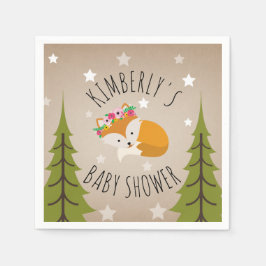 Sömnig Fox Stars + Träd Blommigt Baby Shower Pappersservett