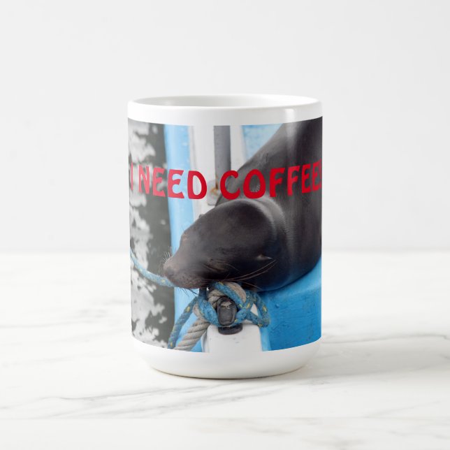 Sömnig Galapagos Sea Lejon Needs Coffee! Kaffemugg (Center)