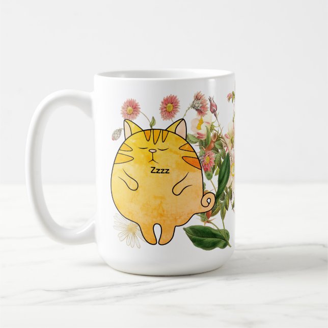 Sömnig Ginger Katt Kaffemugg (Vänster)