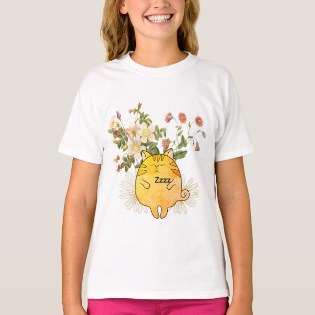 Sömnig Ginger Katt T Shirt (Framsida)