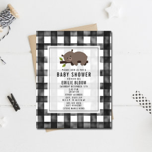 Sömnig Gingham Bear Baby Shower Inbjudningar