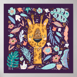 Sömnig Giraffe Tropical Nursery vid Lila Poster