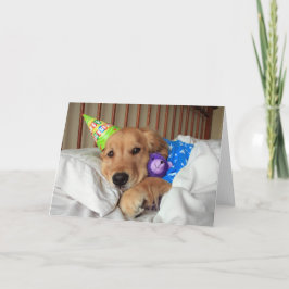 Sömnig Golden Retriever i Pajamas Birthday Kort