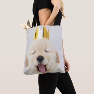 Sömnig Golden Retriever-valpen i Guld Krona Tygkasse