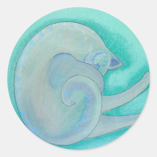 Sömnig Grått Cat. Runt Klistermärke (Framsida)