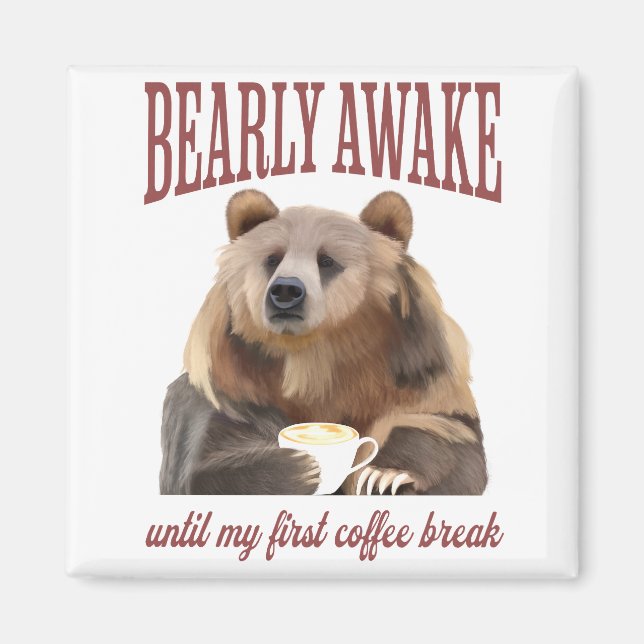 Sömnig Grizzly Bear Coffee Älskare Pun Magnet (Framsidan)