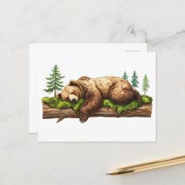 Sömnig grizzly Bear Forest Illustration Vykort