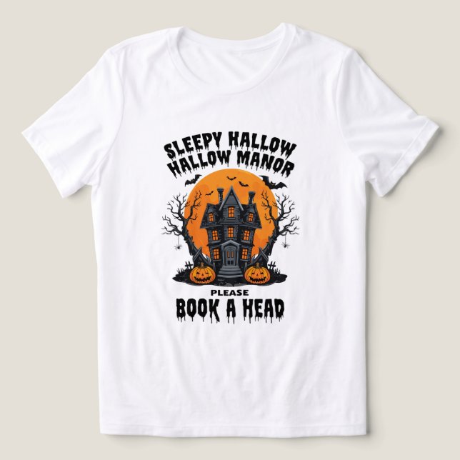 Sömnig Hallow Manor Haunted House Halloween T Shirt (Design Framsida)