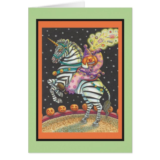 SÖMNIG HALOW CIRCUS CLOWN, ZEBRA NOTE CARD Blank OBS Kort (Framsidan)