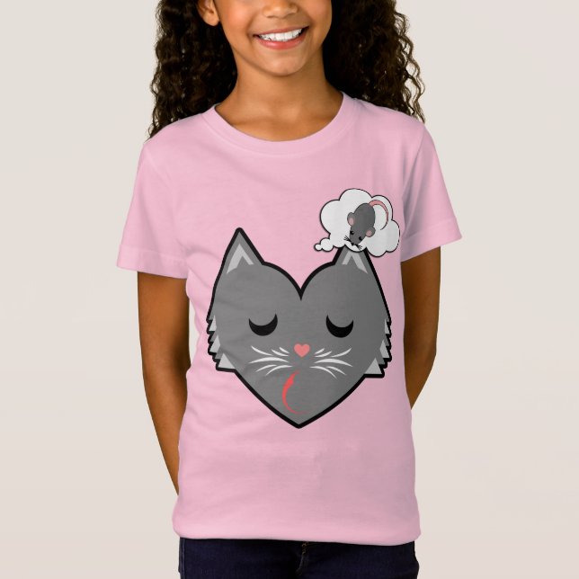 Sömnig Heart Grått Kattunge Dreams T Shirt (Framsida)