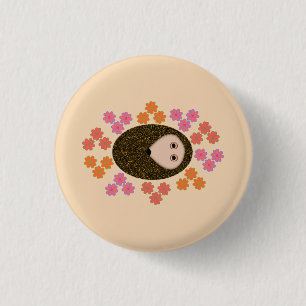 Sömnig Hedgehog and Flowers Button Knapp