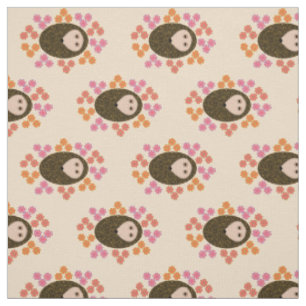 Sömnig Hedgehog and Flowers Craft Fabric Tyg