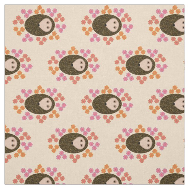 Sömnig Hedgehog and Flowers Craft Fabric Tyg (Provkarta)