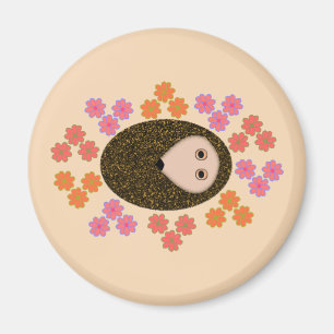 Sömnig Hedgehog and Flowers Magnet