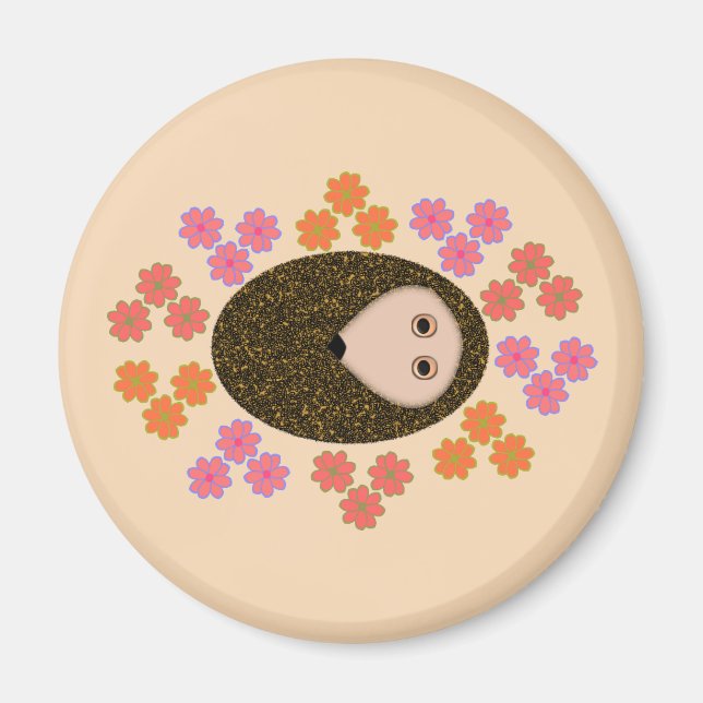 Sömnig Hedgehog and Flowers Magnet (Framsidan)