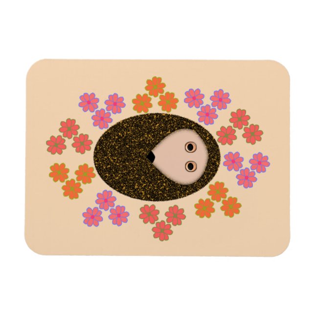 Sömnig Hedgehog and Flowers Magnet (Horisontell)