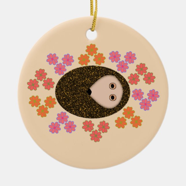 Sömnig Hedgehog and Flowers Ornament (Framsidan)