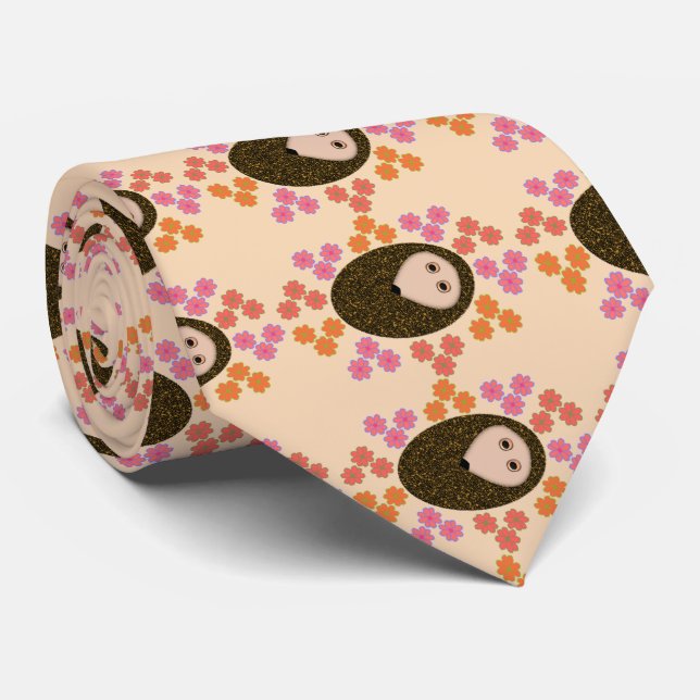 Sömnig Hedgehog and Flowers Tie Slips (Rullad)