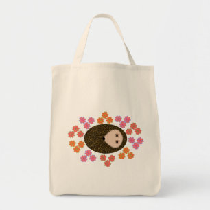 Sömnig Hedgehog and Flowers Tote Bag Tygkasse
