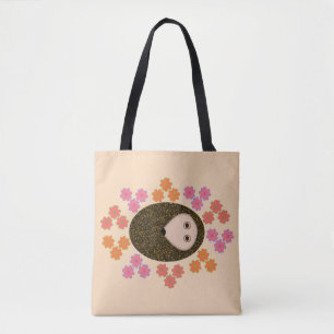 Sömnig Hedgehog and Flowers Tote Bag Tygkasse