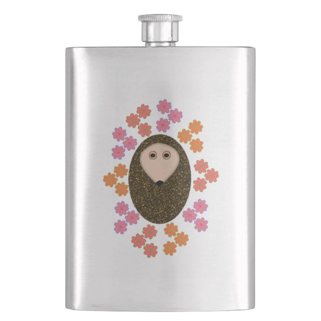 Sömnig Hedgehog och Flowers Flasks Fickplunta (Framsidan)