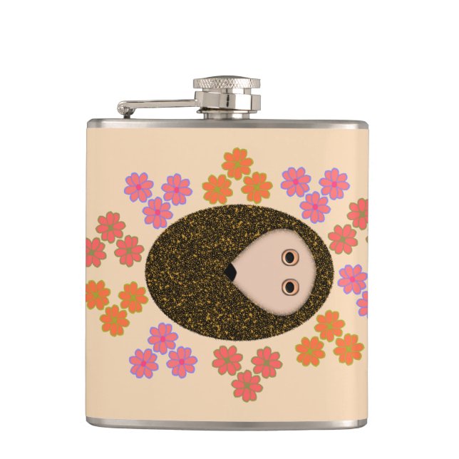 Sömnig Hedgehog- och Flowers-kolv Fickplunta (Framsidan)