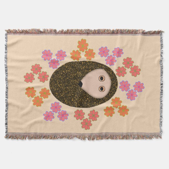 Sömnig Hedgehog och Flowers Throw Blanket Filt (Framsidan)