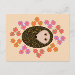 Sömnig Hedgehog och Flowers vykort