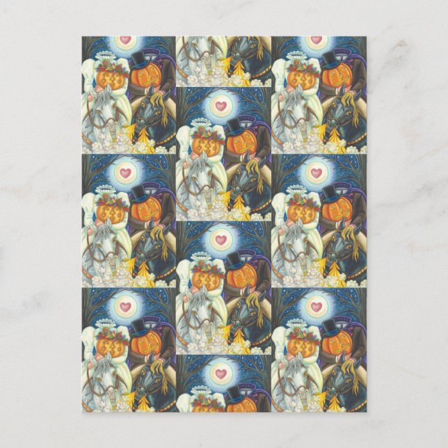 SÖMNIG HOLLOW BRÖLLOP, HEADLESS HORSEMAN HALLOWEEN VYKORT (Framsida)