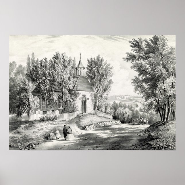 Sömnig Hollow Church Near Tarrytown NY - 1867 Poster (Framsidan)